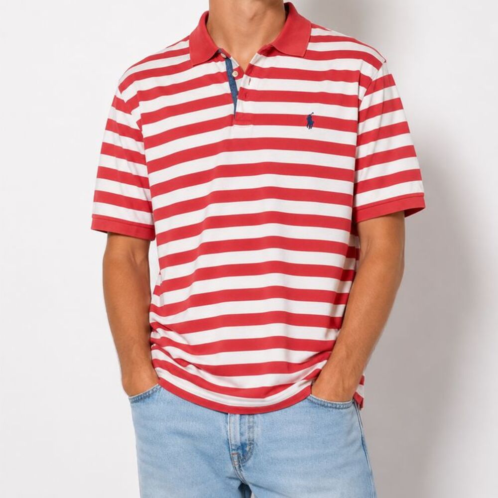 Polo Ralph Lauren Classic Fit Polo Shirt XXL Pink White Stripe Pony Logo Cotton